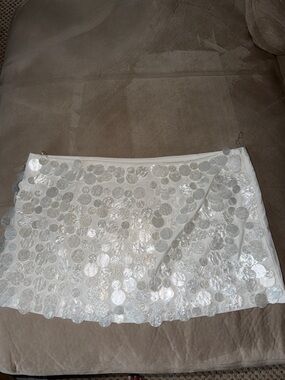White Sequin Circle Mini Skirt - Women's Stylish Party Skirt
